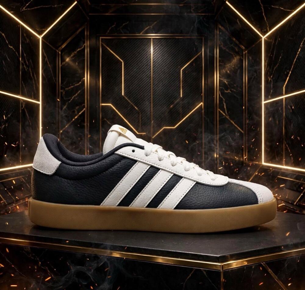 Size 9 - Adidas VL Court 3.0 Carbon Core White Gold Metallic JH5064 Samba